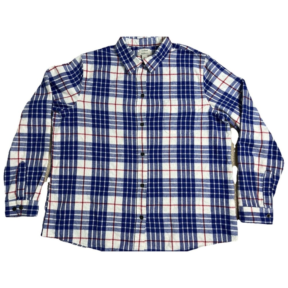 LL Bean Unisex Flannel Shirt Sz XL Relaxed Fit Blue Scotch Plaid‎ Button 273137